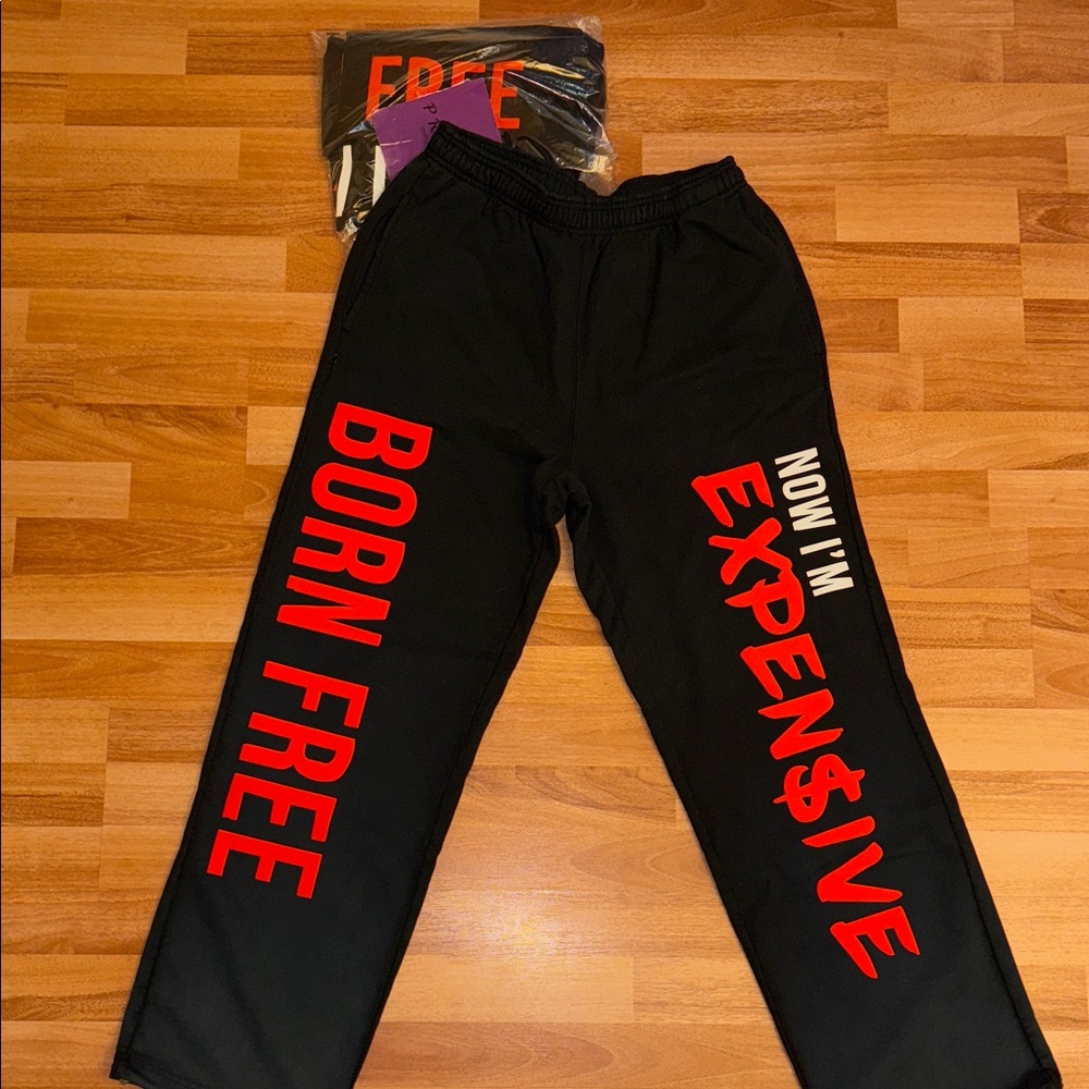 Custom Black Joggers & Tee shirt set with Orange Red Print